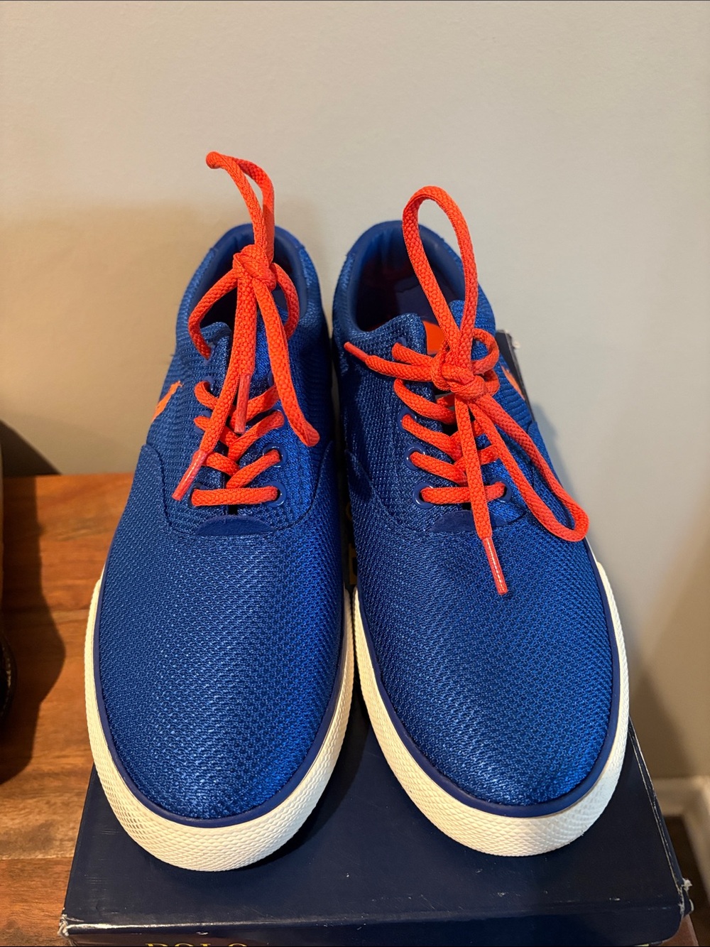 Polo by Ralph Lauren Royal Blue Knit Sneakers with Bright Orange Laces